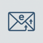 Glowing envelope icon with letter 'e' and upward arrows symbolizing email transmission